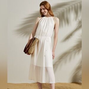 NWT Lily Silk Double-Layer Silk Georgette Dress Natural White NO BELT XS